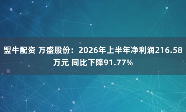 盟牛配资 万盛股份：2026年上半年净利润216.58万元 同比下降91.77%